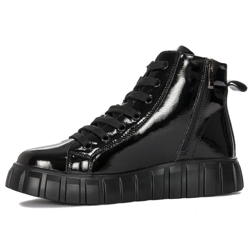Filippo Boots women's black lacquered platform boots