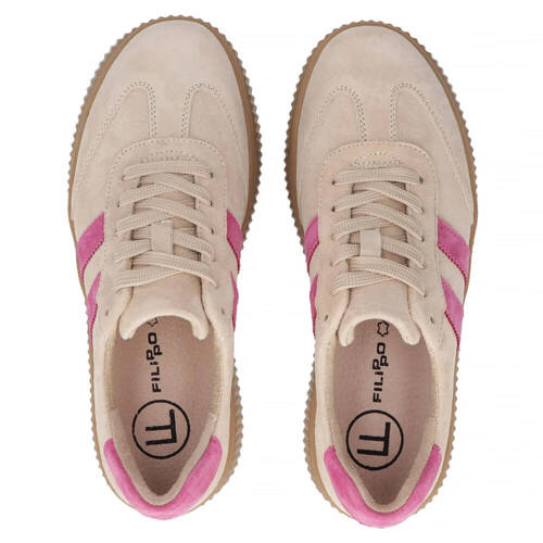 Filippo Women's Beige-Fuchsia Leather Sneakers