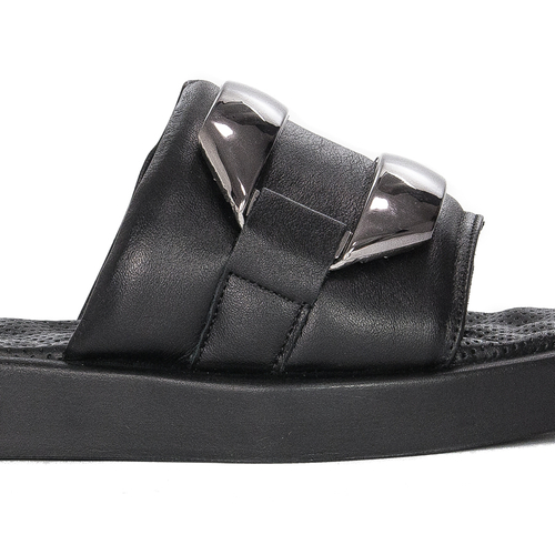 Filippo Women's Black Black Leather Platform Slippers
