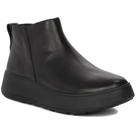 FitFlop F-Mode Leather Flatform Zip Ankle Boots Black