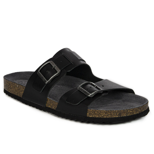 GEOX Men's leather flip-flops Black