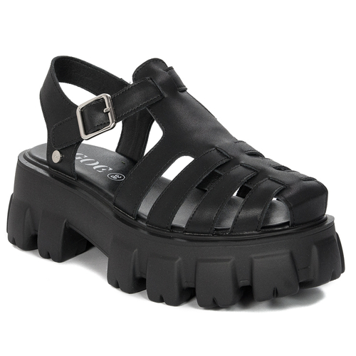 GOE Women's leather black sandals