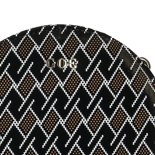 GOE Women's small round messenger bag Black Black + pattern