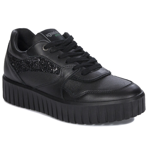 Igi&Co Women's leather platform black sneakers