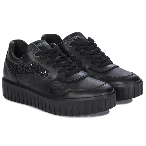 Igi&Co Women's leather platform black sneakers