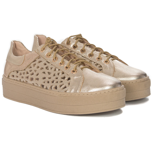 Inofio women's leather gold shoes 