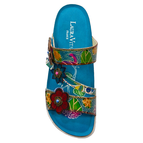 Laura Vita Women's Leather Flip Flops Turquoise