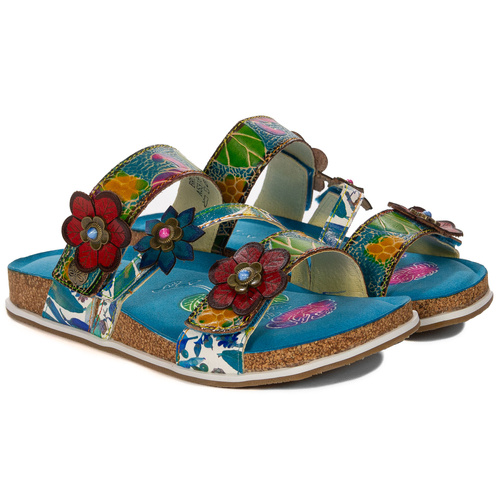 Laura Vita Women's Leather Flip Flops Turquoise