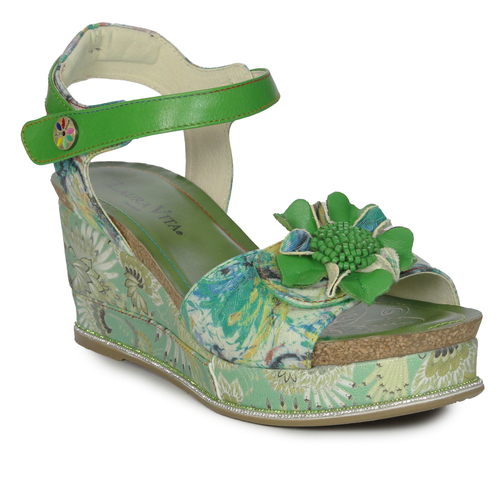 Laura Vita Women's leather sandals on the wedge Menthe