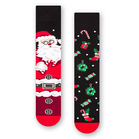 MORE Asymmetrical Black / Santa Claus socks