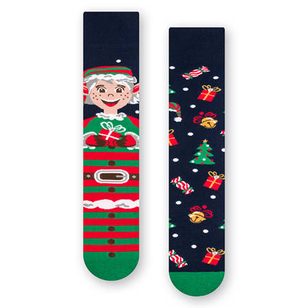 MORE Asymmetrical Navy Blue / Christmas gnome socks