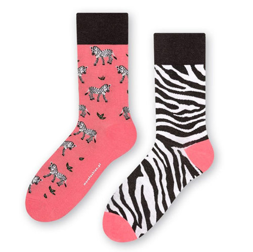 MORE Asymmetrical Patterned Pink Zebra socks