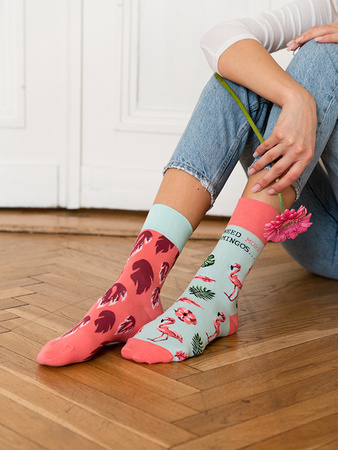 MORE Asymmetrical Turquoise / Flamingos socks