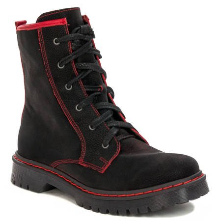 Maciejka 01609-43/00-3 Black Red Lace-up Boots