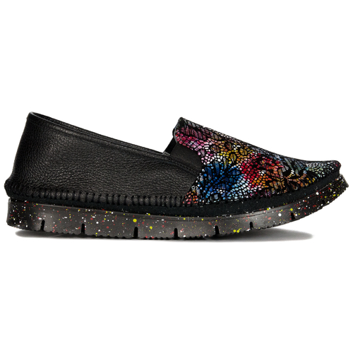 Maciejka 03512-56/00-0 Black + Flowers Flat Shoes