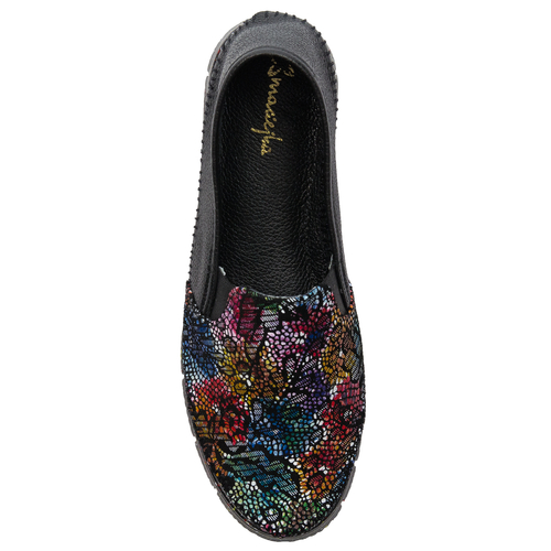 Maciejka 03512-56/00-0 Black + Flowers Flat Shoes