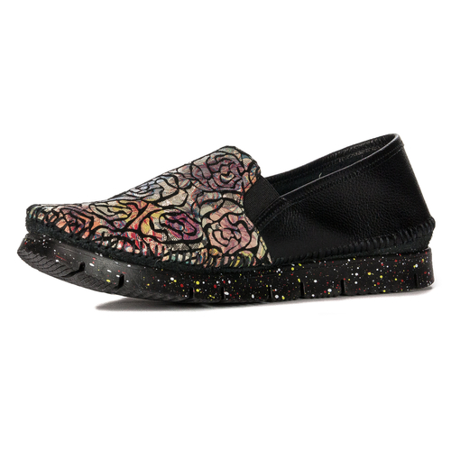 Maciejka 03512-58/00-0 Black + Flowers Flat Shoes