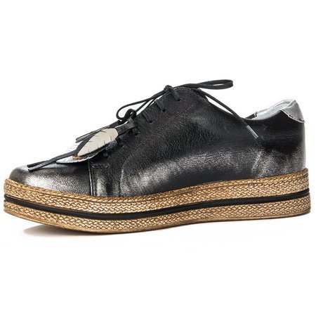 Maciejka 04550-01-00-5 Black on Silver Flat Shoes