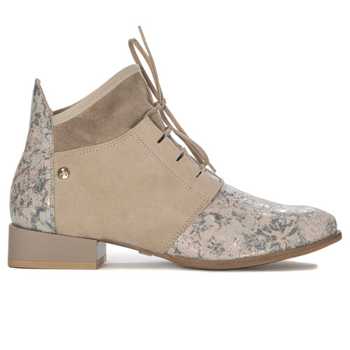 Maciejka 04744-53/00-5 Beige + Flowers Lace-up Boots