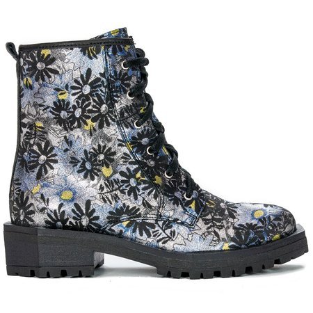 Maciejka 04869-38/00-6 Silver end Black Flowers Lace-up Boots