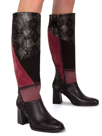 Maciejka 05240-23/00-7 Black Burgundy Knee-High Boots