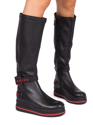 Maciejka 05293-08/00-7 Black+Red Knee-High Boots