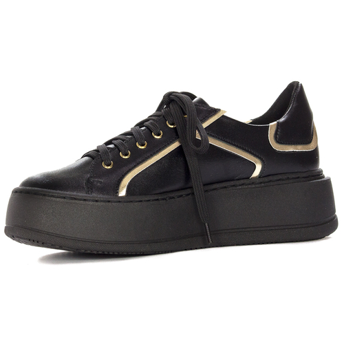 Maciejka 06197-01/00-8 Women's Leather Sneakers Black & Gold