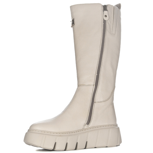 Maciejka Beige Platform Knee-High Boots