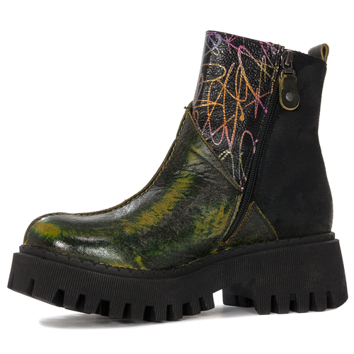 Maciejka Black- Green Lace-Up Boots