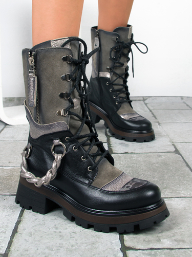 Maciejka Black + Grey Women's Lace-Up Boots