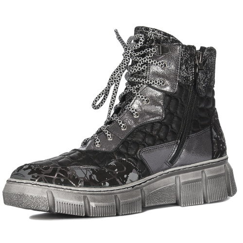 Maciejka Black + Silver Women's Lace-Up Boots