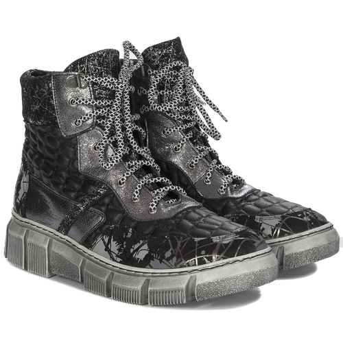 Maciejka Black + Silver Women's Lace-Up Boots