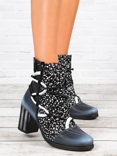 Maciejka Black+White Women's Lace-Up Boots