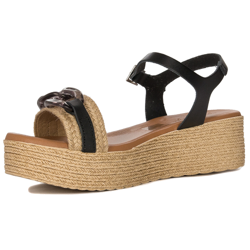 Maciejka Black leather women's platform espadrillers sandals