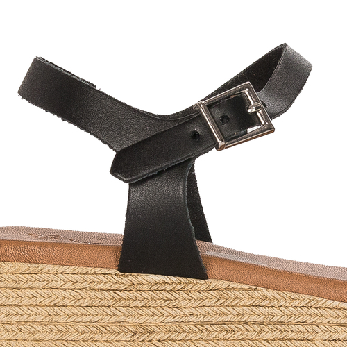 Maciejka Black leather women's platform espadrillers sandals