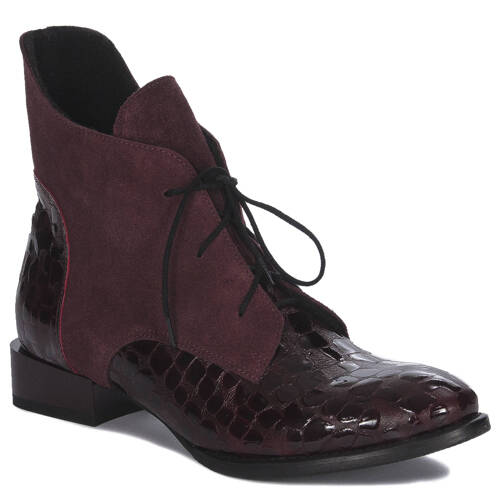 Maciejka Bordo Velor Croco Women's Lace-Up Boots