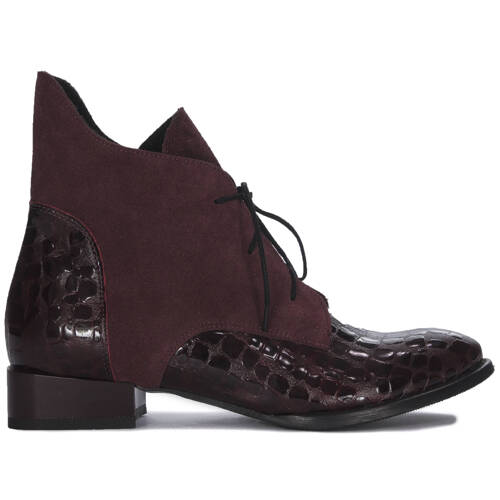 Maciejka Bordo Velor Croco Women's Lace-Up Boots