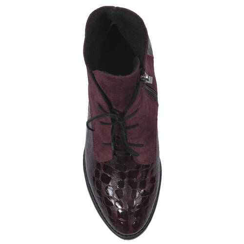 Maciejka Bordo Velor Croco Women's Lace-Up Boots