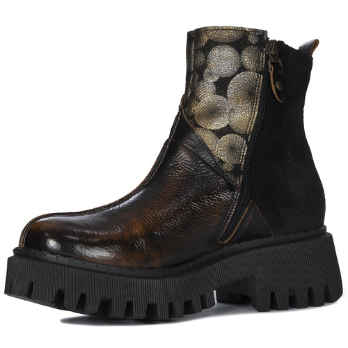 Maciejka Gold Black Lace-Up Boots