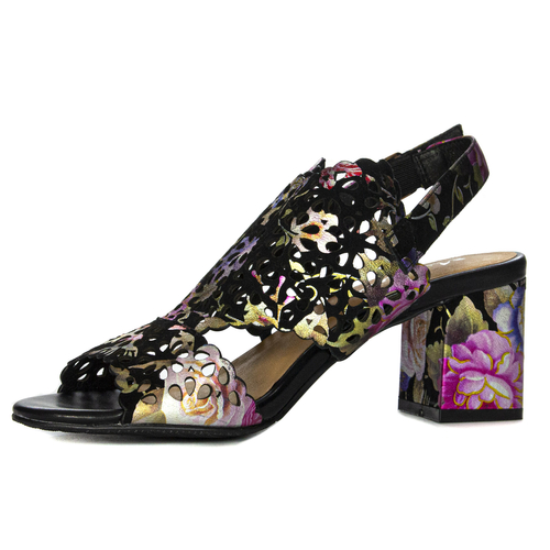 Maciejka N6518-01/00-1 Black + Flowers Sandals