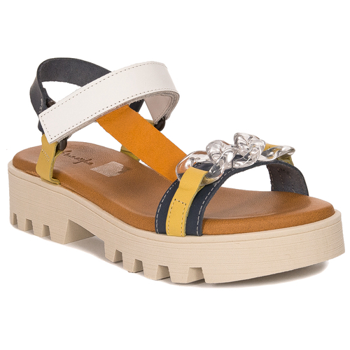 Maciejka Navy+White leather velcro women's sandals