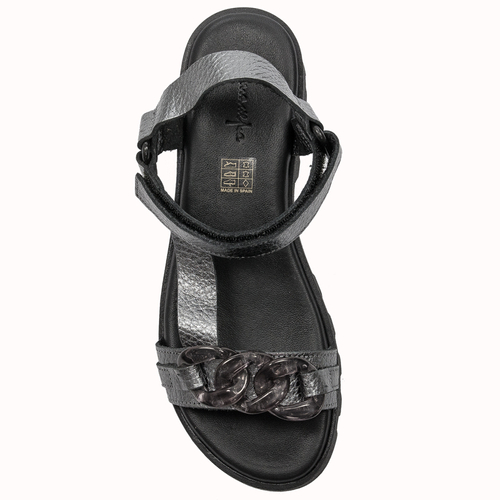 Maciejka Silver+Grey leather velcro women's sandals