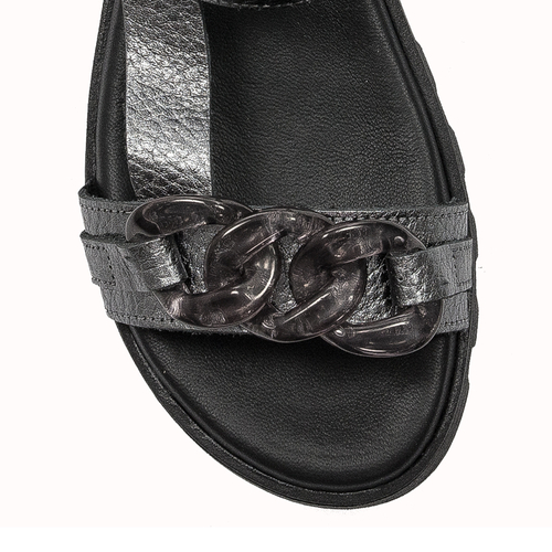 Maciejka Silver+Grey leather velcro women's sandals