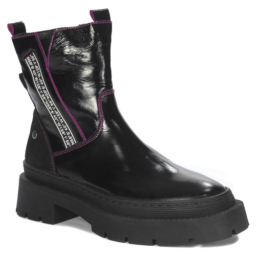 Maciejka Women's Black + Fuchsia Pattented Leather Boots