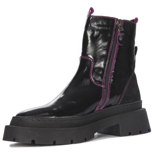 Maciejka Women's Black + Fuchsia Pattented Leather Boots