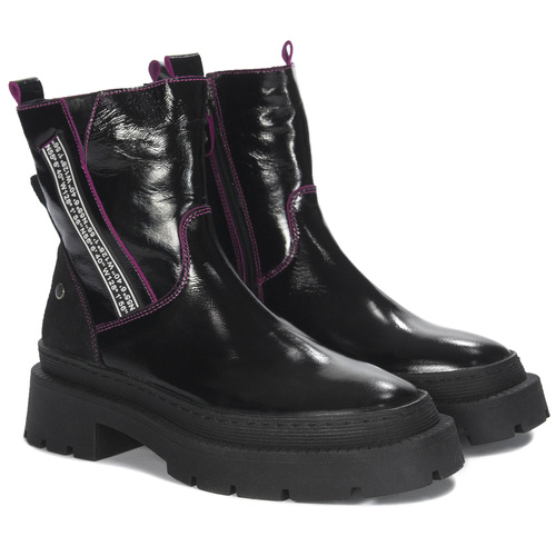 Maciejka Women's Black + Fuchsia Pattented Leather Boots