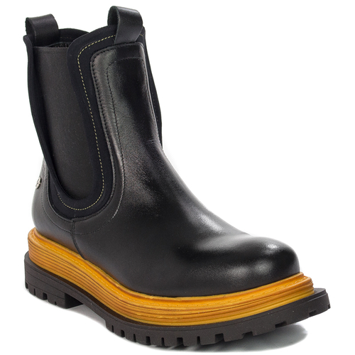 Maciejka Women's Black and Yellow Details Leather Boots