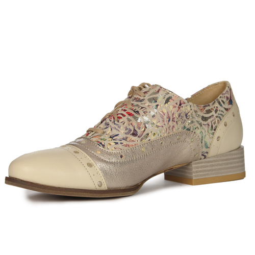 Maciejka Women's Leather Beige + Gold Low Shoes