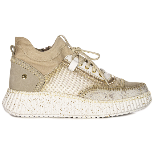 Maciejka Women's Leather Gold+Beige Sneakers