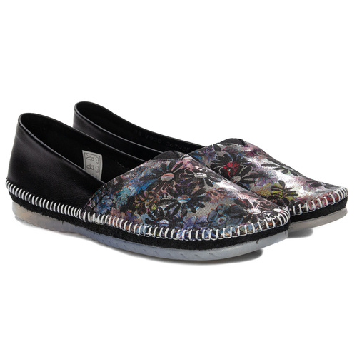 Maciejka Women's Leather Half Shoes Black Multi Floral